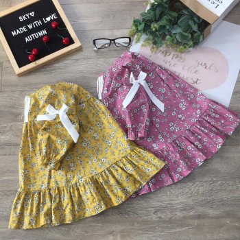 váy thu hoa đuôi cá bé gái nơ tay